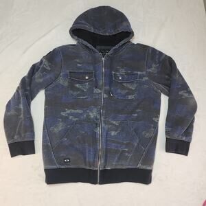 Oakley Hoodie Mens Medium Blue Gray Camouflage Fleece Lined Full Zip Sweatshirt